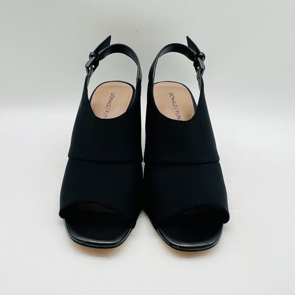 Donald Pliner Womens 7 Black Microfiber Heels Stacked Sandals Slingback Shoes - Picture 9 of 13